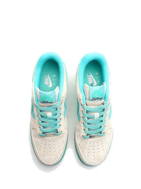 Alternative view of airforce 1 x tiffany grey blue with og box bottel packing laces