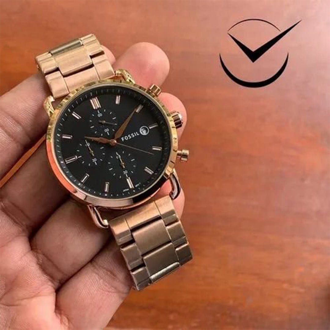 Alternative view of Fossil Rose Gold Black Metal Watch