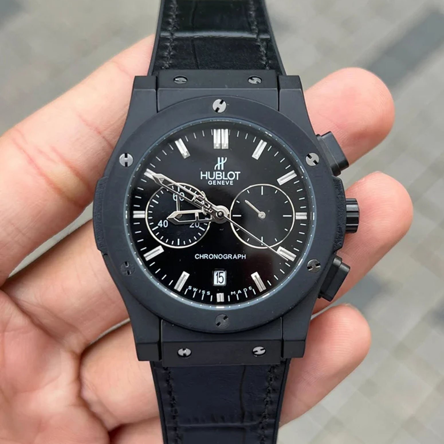 Hublot Big Bang Leather Strap Watch.