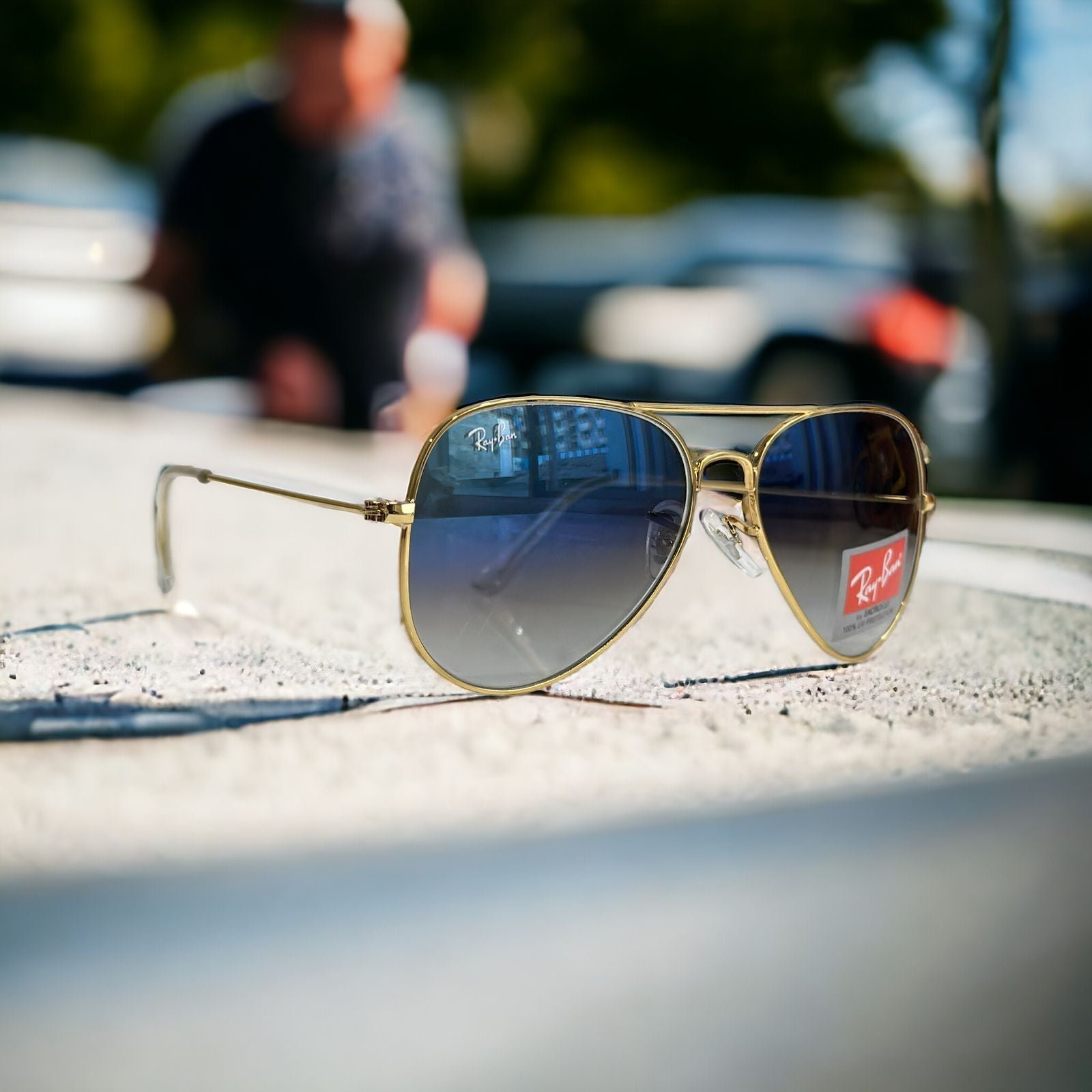 Alternative view of Branded Rb Gold Blue Aviator Sunglasses (With Original Kit)