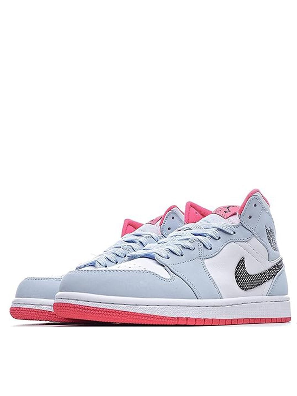 Alternative view of Jordan Retro 1 mid HALF BLUE POLKA DOT SWOOSH GS